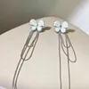 Boucles d'oreilles à dos MENGJIQIAO mode coréenne pince à fleurs blanches pour femmes filles à la mode Long gland sans Piercing oreille manchette bijoux cadeaux