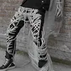 Mäns jeans High Wear /Men's Street Patchwork Strings Bandage Mans byxa midja Casual Slim Pants 2023 Streetwear Fashion Tide