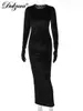 Casual Dresses Dulzura Solid Long Sleeve O Neck Velvet Midi Dress with Gloves BodyCon Sexy Streetwear Party Club Evening Festival 2021 Autumn T230210