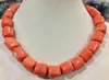 Chaînes Ew 12mm Colonne naturelle de haute qualité Orange Coral Gemstone Princess Collier