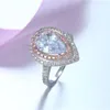 Bagues de grappe S925 Sterling bijoux fins pour femmes goutte d'eau rose zircon cubique grande poire forme bague de mariage nuptiale