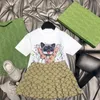 Tasarımcı Çocuk Giyim Setleri Bebek Kız Etek Takım Elbise Moda Mektup Elbise Takım Elbise Yaz Kısa Kollu Set Yüksek Kalite 2 Renkler