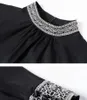 女性用ブラウスブラックシルクシャツ女性用長袖スプリングスタンドカラーハイエンド刺繍ブラウスシャツ女性トップレディース103b