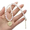 Chains Natural Pearl Bead Necklace Freshwater Cultured White Rice Shape Beaded Alloy Pendant For Jewelry Women Gift