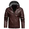 Jackets masculinos Lão de lã de masculino Jaquetas de couro PU com capuz Jaqueta de motocicleta casual de inverno outo