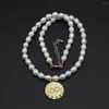 Chains Natural Pearl Bead Necklace Freshwater Cultured White Rice Shape Beaded Alloy Pendant For Jewelry Women Gift