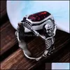 Solitaire ring vintage punk skl mannen hiphop verloving mannelijke mode rode zirkoon ringen voor vrouwen sieraden siery drop levering dhvxa