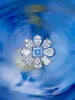 Femmes 925 argent Sterling cristal fleur bague éblouissante bleu gemme carré Zircon anneau géométrique goutte d'eau conception bijoux de mariage