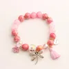 Braccialetti con ciondoli Bracciale con perline colorate fai da te in stile Sisi rosa per le donne Ciondolo con nappa a forma di cuore con libellula Gioielli da donna Donna