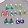 Dangle Earrings 2023 Christmas Tree Snowman Elk Bell Embossing Print Colorful Cute Acrylic Pendant Woman Stud For Girls Gift