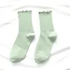 Femmes chaussettes 1 paire froufrous à volants drôle mignon Kawaii pur coloré rayé blanc bleu jaune japonais chaussette pour cadeaux