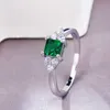 Band Rings Huitan Simple Minimalist Style Finger Rings Modest Design With Cute Green Cubic Zircon Stone Proposal Engagement Rings For Girl G230213