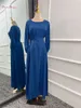 Ethnic Clothing Fashion Satin Sliky Djellaba Muslim Dress Dubai Full Length Flare Sleeve Soft Shiny Abaya Dubai Turkey Muslim Islam Robe WY921 230215