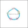 Charm Bracelets Mticolor Evil Eye Bracelet Set Lover Cute Summer Beach Jewelry Soft Polymer Clay Disc Elastic For Women Drop Delivery Dhfqy