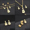 Earrings Necklace Stainless Steel Jewelry Sets Guitar Lovers Engagement Set Drop Delivery Dh5Kw