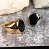 Band Rings Newest Simple Natural Black Onyx Gold Plated Ring for Women Men Handmade Ring Gothic Jewelry Accessories Factory Outlet G230213