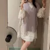 Vestidos de trabajo WAKUTA Otoño Japón Conjunto Mujer 2 piezas Cuello en V Color sólido Chaleco de punto Top Traje Stand Manga larga Vestido de vendaje Trajes