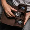 Caixas de relógio 3 slots Roll Luxury Crazy Horse Leather Case para homens Relógios de viagem Organizer exibir bolsa de armazenamento de jóias