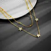 Pendant Necklaces 2 Layerd Stainless Steel White Pentagram Star Long Necklace For Women Fashion Girls Clavicle Chain Jewelry Gifts