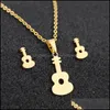 Earrings Necklace Stainless Steel Jewelry Sets Guitar Lovers Engagement Set Drop Delivery Dh5Kw