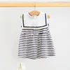 Girl Dresses Cotton Navy Style Sailor Collar Striped Sleeveless Born Baby Dress With Snaps Infant Outfit Net Yarn Summer Lace 2023