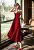 Party Dresses Red Evening With Square Collar Sleeve-less Ankle-length Custom Made Velvet Prom Dress Formal Gowns Real Image