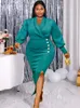 Plus size jurken blazer jurk v nek lange lantaarn mouw hoge taille geplooide groene bodycon avondcocktail kerstfeest outfits 4xl