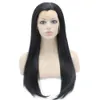 24 "Lang #1 Zwart Wig Silky rechte warmtevriendelijke synthetisch haar kanten voorpruik