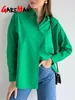 Kvinnors blusar skjortor Green Women's Oversize Shirt White 100% Cotton Long Sleeve Loose Basic Top Spring Elegant Beautiful Blues for Women 230215