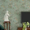 Sfondi Paese americano Carta da parati Pastorale Retro Nostalgico Soggiorno Camera da letto Verde scuro Fiori e uccelli TV Sfondo muro Wallpape