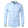 Mens Casual Shirts Black Gold Brodery Shirt Men Spring Dress Stand Collar Button Up Chemise Homme Camisa Masculina 230214