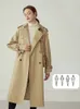 Женские плащи FSLE 100, хлопковое длинное пальто цвета хаки, осенне-зимняя одежда с отложным воротником, повседневный ремень с длинными рукавами 230215