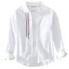 Heren Casual shirts Men kleding Japanse trend frisse witte longsleve jeugdkleur matching literaire losse katoen 230214