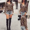 Kvinnors blusar skjortor och toppar långärmad leopard tryck blus hösten casual lös v halsskjorta topp kvinnor 230214