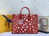 YK On The Go MM Totes Bag White Dots Pumpkin Tag Monograms Embossing Leather Designers Handbag Women Luxury Onthego Infinity Dots Tote Crossbody Diaper Bags M46389