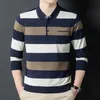 Polos męski Polos MLSHP jesienne zimowe koszule Polo w paski z długim rękawem moda moda odrzucona kołnierz Business Lose Casual Man Tops 3xl 230215