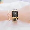 Armbandsur Wwoor Ladies Watch Top Brand Japanese Quartz Watches Square Black Gold Watch rostfritt stål Vattentäta Fashion Women Armswatch 230215