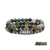 Charm Armband India Agate Stone Bead Braceet 2 PCS/Set Yoga Meditation Chakra Braclet Natural Armband Drop Delivery Jewelry Dhzul
