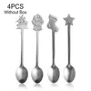Dinnerware Sets Kitchen & Dining Snowman Christmas Tree Stainless Steel Tableware Kids Spoon Tea Scoops Coffee Spoons