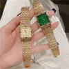 Montres-bracelets dames montre de luxe Vintage carré Bracelet montre vert diamant montres cadeau pour fille or montres à Quartz Reloj 230215