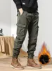 Multi-Pockets Winter Cargo Pants Men Fleece Liner Thick Warm Slim Fit Joggers Streetwear Casual Cotton Thermal Trousers