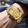 Armbandsur Olevs Gold Watch för män lyxiga toppmärke Lysande vattentätt stålsportkronograf Multifunktion Fashion Mens Quartz Watch 230215