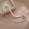 Kedjor Vintage Party Pearl Jewelry Simple Bukle Half A Half Rostfritt Steel White Barock Halsband Choker för kvinnor 2023