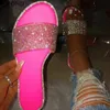 Pantoufles IF IFOND femmes cristal paillettes plat doux femme couleur bonbon tongs dames maison sauvage Bling chaussures de plage en plein air