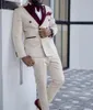 Costumes pour hommes, Tuxedos de mariage de luxe, ensemble 2 pièces, veste Blazer à revers avec épissure rouge avec pantalon, costumes à la mode