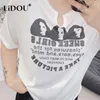 Women's Plus Size T-Shirt Summer Y2K Harajuku Kawaii Chic Short Sleeve T-shirts For Women Loose Casual Letter Printed Plus Size Tops Woman Tees Femme 230215