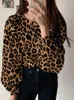 Blusas para mujer, camisa para mujer 2023 VONDA, Blusa con estampado de leopardo para mujer, Blusa informal de manga larga con cuello redondo, Tops Chemise de gran tamaño