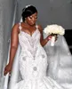 Suknia ślubna luksusowe kryształowe sukienki syreny błyszczące koronkowe aplikacje ślubne sukienki v szyja formalne