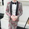 Men's Suits 2023 Latest Fashion Men Slim Fit Flower Printed Suit Groom Wedding Dress Tuxedos Evening Party 2 Pcs (Blazer Pants)