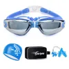 Goggles Professional Silicone Swimming Goggles Earplug Swim Cap Bag Vuxen Pool Glasögon Anti dimma män Kvinnor Optiska vattentäta glasögon 230215